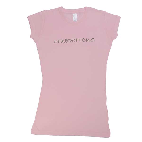 Mixed Chicks Women's T - "mixedchicks" - Pink w/ green letters
