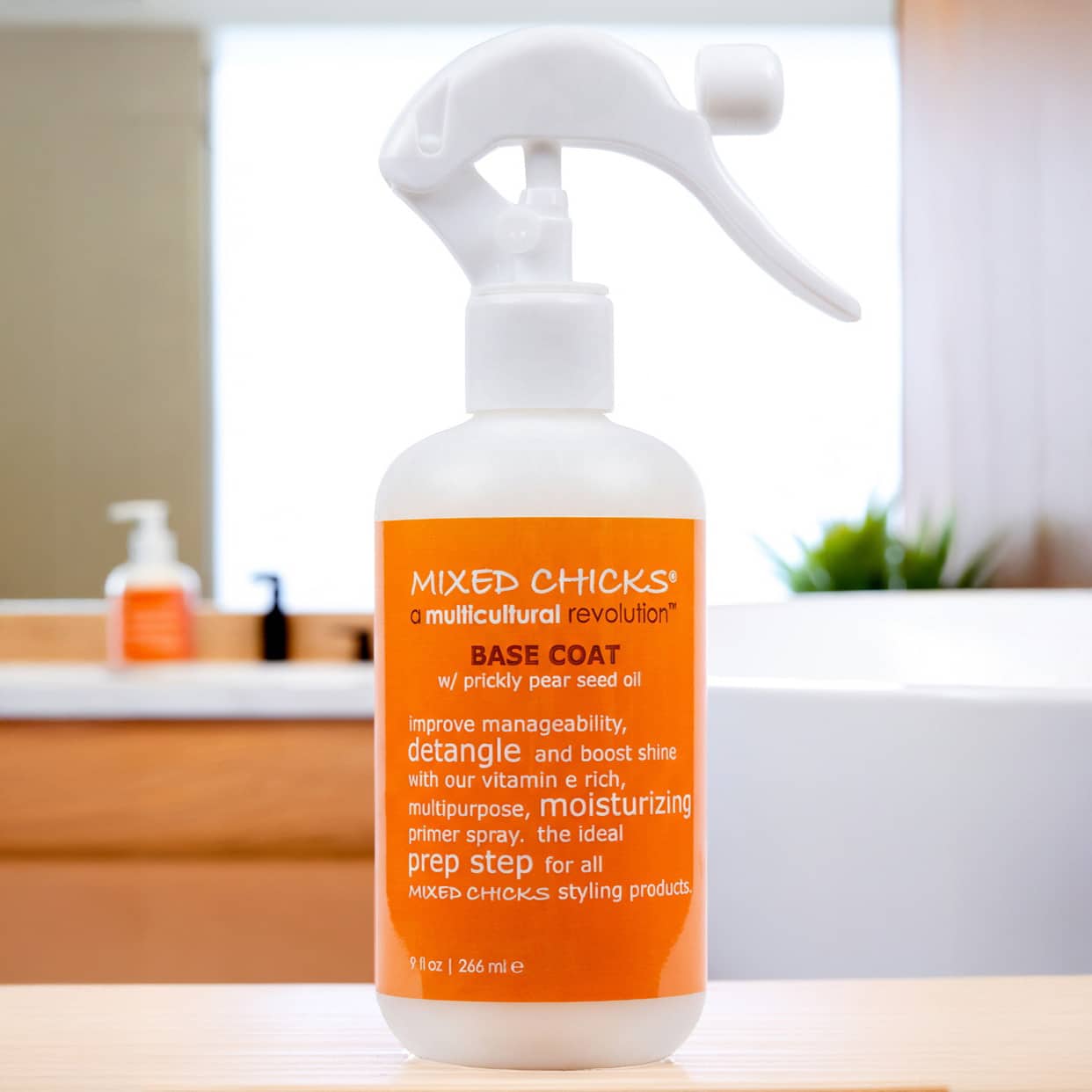 Mixed Chicks Base Coat on the bathroom counter